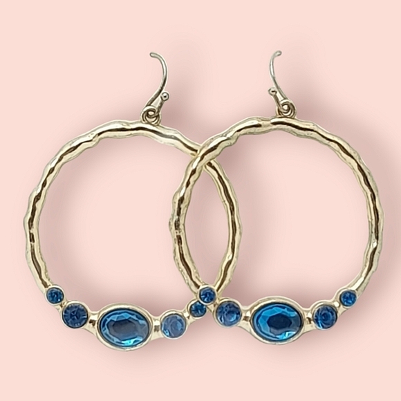 90S VINTAGE BLUE HOOP EARRINGS - Picture 1 of 1